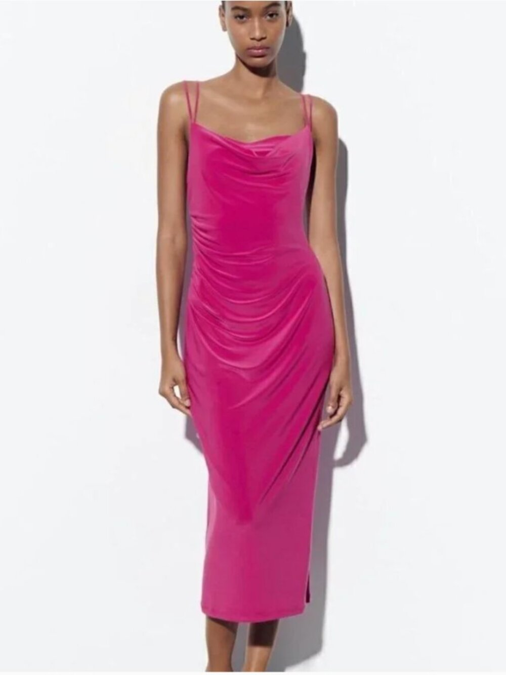 ZARA PINK STRAPPY MIDI DRESS